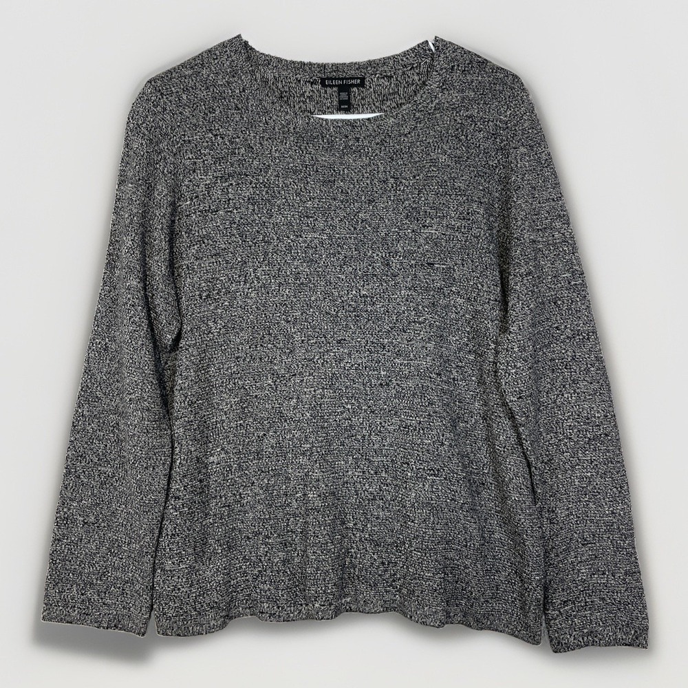 Eileen Fisher Medium Silk Organic Linen Knit Sweater Grey Speckles Quiet Luxury